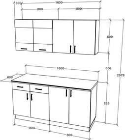 Karo V8 konyhabútor 28 mm-es Thermo munkalappal, Natúr fa / Fehér, 160 cm