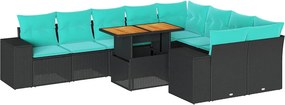 vidaXL 10 részes fekete polyrattan kerti ülőgarnitúra párnákkal