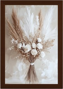 Poszter Keret Fa Szárított Csokor Pampas Fű Rózsa Virágok 40x60