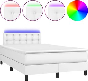 vidaXL fehér műbőr rugós ágy matraccal és LED-del 120x200 cm