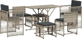 vidaXL 7 részes világosszürke polyrattan kerti étkezőszett párnával