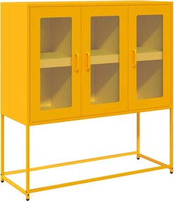 vidaXL mustársárga hideghengerelt acél tálalószekrény 100,5x39x107 cm