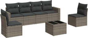 vidaXL 7 részes szürke polyrattan kerti ülőgarnitúra párnákkal