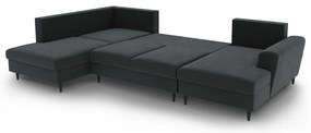 Sötétszürke bársony kinyitható tárolóhelyes sarokkanapé (bal oldali-U alakú) Kyoto – Cosmopolitan Design