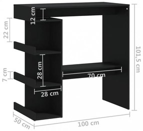 fekete szerelt fa bárasztal tárolópolccal 100 x 50 x 101,5 cm