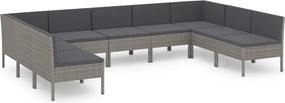 vidaXL 9 részes szürke polyrattan kerti ülőgarnitúra párnákkal