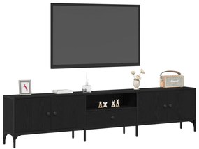 TV Szekrény Fiókkal Fekete Tölgy 200x25x44 cm Egyesített Fa