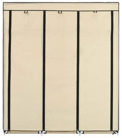 krém szövet ruhásszekrény rekeszekkel és rudakkal 150x45x175 cm