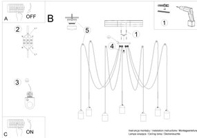 Sollux  SL.1162 - Csillár zsinóron NESO 7xE27/15W/230V pók beton
