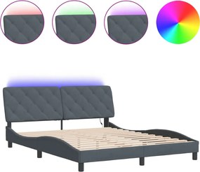 vidaXL sötétszürke bársony ágykeret LED-ekkel matrac nélkül 160 x 200 cm
