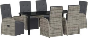 vidaXL Kert étkező szett párnával 7 pcs Szürke polirattan
