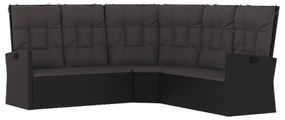 fekete polyrattan dönthető sarokkanapé párnával