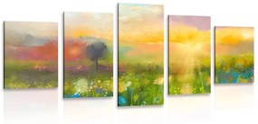5 részes kép olajfestmény réti virágok