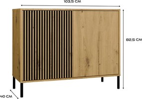 KAMARO 2D Slim komód 103.5x40x82.5 cm, tölgy-fekete