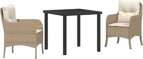 vidaXL Kert étkező szett párnával 3 pcs Bézs polirattan
