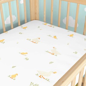 Goldea húsvéti gyermek körgumis pamut lepedő kiságyba - kacsák 70 x 140 cm