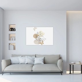 Kép - Bézs virágok pillangóval N⁰1 (90x60 cm)
