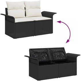 7 Darabos Kert Sofa Szett Párnákkal Fekete Poli Rattan