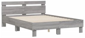 szürke sonoma színű ágykeret fejtámlával és LED-del 135x190 cm