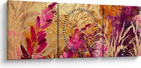 Kép - Absztrakt festmény virágok II. (órával) (90x30 cm)