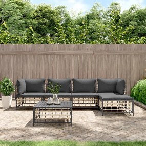 6 részes antracitszürke polyrattan kerti ülőgarnitúra párnákkal