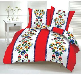 Pamut lepedők Folklór Piros csíkos TiaHome - 1x Párna 90x70cm, 1x Paplan 140x200cm