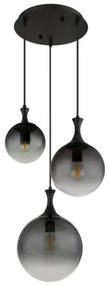 Globo 15885-3H Függeszték fém fekete matt, füstszínű üveg búra, fekete PVC kábel, magassága lerövidíthető, ø: 390mm, M: 1415mm, a búrák méretei: 1 x 15 cm, 20 cm, 25 cm, 3x E27 LED 10W 230V izzók nélkül