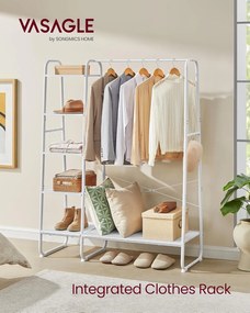 Ruhatartó állvány cipőtartóval, 5 szintes tárolópolccal, 45 x 120 x 160 cm, fehér