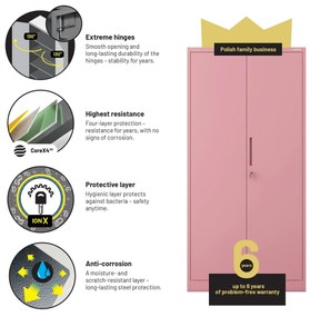 Személyzeti irattároló szekrény JAN H, 900 x 1950 x 400 mm, Fresh Style: púderrózsaszín