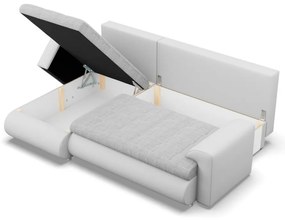 Tokio sarokkanapé, 2 ágyneműtartóval, fonott + műbőr, baloldali, szürke - fehér