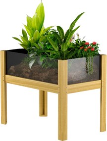 Outsunny Fa Magasított Kertágy Akvára Panelek Felemelkedett Ültető Szerkezet Virágok és Zöldségek Nevelésére Kertben vagy Teraszon 75x46x60,5 cm Termé