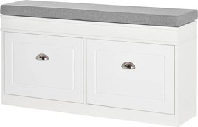 HOMCOM Cipőpad, Cipőtároló Pad 8 Pár Cipőhöz 2 Fiókkal, Állítható Polcokkal és Párnázott Üléssel Előszobába, Folyosóra 104x24x55 cm Fehér | Aosom