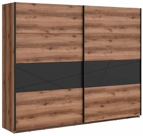 Gardróbszekrény Boston CE124Matt fekete, Sötét delanói tölgy, 219x270x58cm, Szekrényajtók: Pántos
