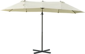 Outsunny XXL Napernyő Kéttagú Oval 445x270cm Napernyő Krankyúttal és Állvánnyal, Kertbe Szánt Napernyő Krémfehér | Aosom