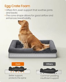 Ortopéd Kutyaágy, Oldalsó Párnás Kutyasofa, 106 x 76 x 18 cm, Csúszásmentes, Sötétszürke