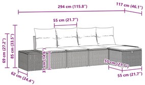 5 Részes Kerti Kanapészett Párnákkal Bézs Polirattan