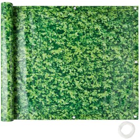 tectake 402711 erkély takaró fólia, megerősített fémből készült fűzőlyukakkal, 1. verzió - zöld levél, 90 cm