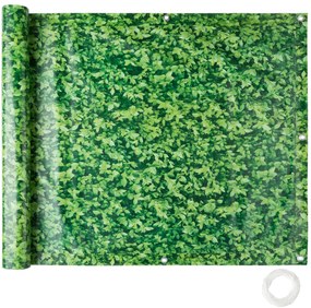 TecTake GmbH 402711 erkély takaró fólia, megerősített fémből készült fűzőlyukakkal, 1. verzió - zöld levél, 90 cm