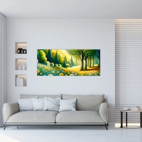 Kép - Falu sárga-zöld színekben (120x50 cm)