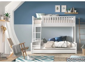 Fehér emeletes borovi fenyő gyerekágy tárolóhellyel 140x200-90x200 cm SCOTT – Vipack