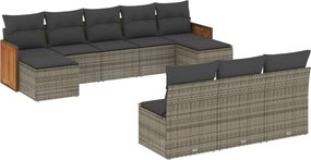 vidaXL 10 részes szürke polyrattan kerti ülőgarnitúra párnákkal
