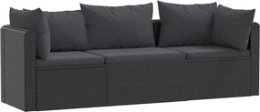 vidaXL 3 darabos fekete polyrattan kerti ülőgarnitúra párnákkal