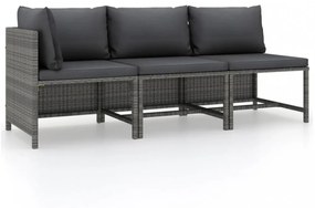 3 részes szürke polyrattan kerti bútorszett párnákkal