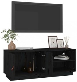 fekete tömör fenyőfa TV-szekrény 105 x 34 x 40 cm