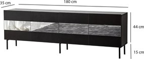 Leon TV-állvány, fekete-füstszürke, 180 cm