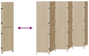 6 paneles térelválasztó, hajtható, bézs, 294x180 cm, poly rattan