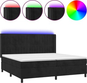 vidaXL fekete bársony rugós és LED-es ágy matraccal 200x200 cm