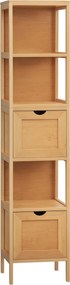Kleankin Fürdőszobaszekrény 2 Fiókkal, 3 Polccal, Bambusz Oldalszekrény Karcsú Tárolószekrény fürdőszobához és Nappaliba 30 x 30 x 140 cm Természetes