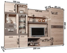 Nappali bútor, tölgy san marino/latte magasfényű HG, ASSOR