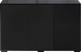 HOMCOM Büfé Szekrény Tárolószekrény 2 Fiókkal, 3 Ajtóval, Állítható Polccal, Részecskelemez, 117 x 36 x 74 cm Fekete | Aosom